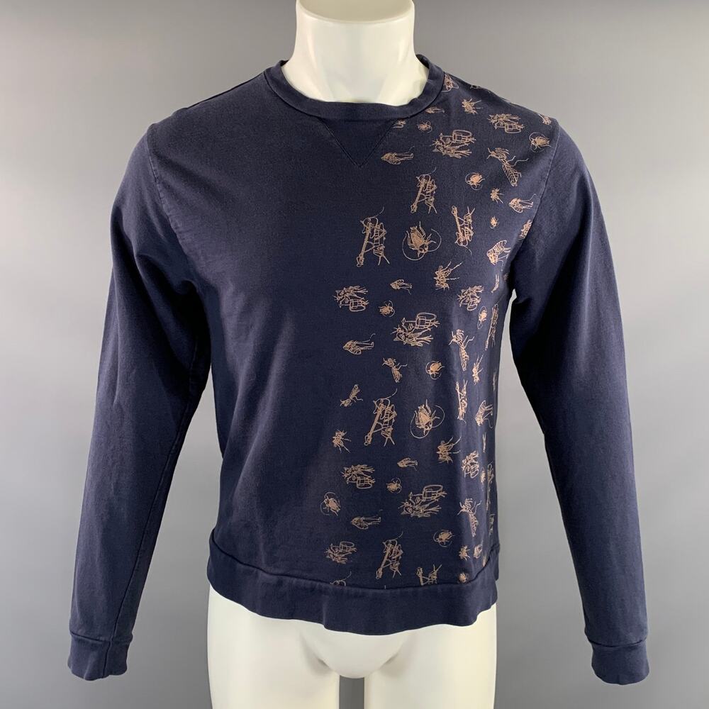 RUDE Size M Blue Brown Bug Crew Neck Pullover